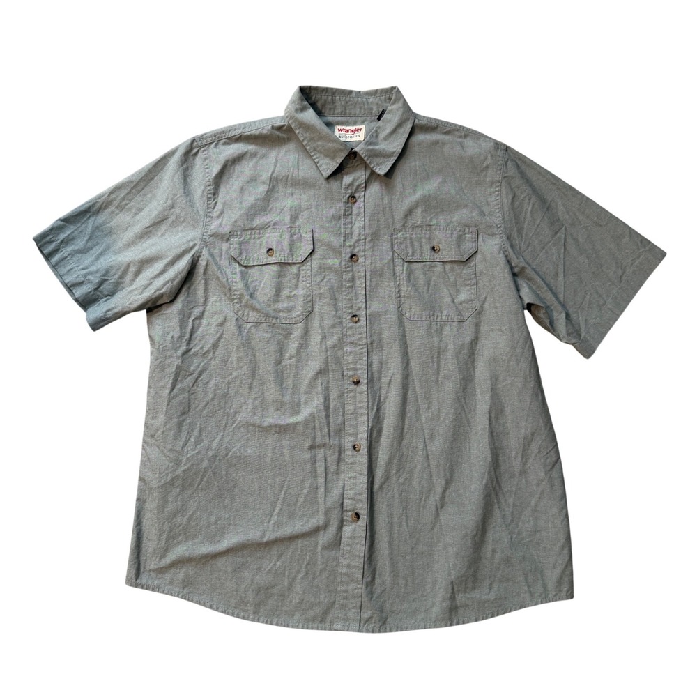 Wrangler Authentics Mens XL Short Sleeve Button‎ Up Shirt Green Casual Travel